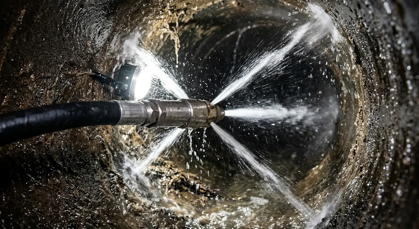 High-pressure hydro jetting nozzle cleaning sewer pipe for Storm Drain Cleaning in Mansfield